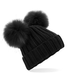 Grab your sledge, it's time to play! For your mini-me and youngest winter wonderlanders, the infant/junior faux fur double pom pom beanie has been created to keep the little ones warm and comfortable when playing out in the snow. Created with fun at the forefront this sumptuous heavy ribbed knit provides extra warmth for any winter exploration. Luxury faux fur pom poms. Non-removable pom poms for added safety. Cuffed design for optimal decoration. Washing Instructions Hand wash only, do not iron Double Pom Pom Beanie, Knit Pom Pom Hat, Knitted Hats Kids, Pom Pom Beanie Hat, Girl Beanie, Cosy Winter, Bobble Hats, Winter Cap, Faux Fur Pom Pom