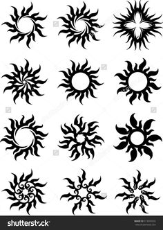 black and white sun icons set