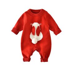 Red / 66cm Cute Bunny Knit Jumpsuit Preschool Girl, Bunny Design, Newborn Christmas, Jumpsuit For Kids, Toddler Girl Outfit, Newborn Romper, Baby Jumpsuit, Bunny Designs, Knit Jumpsuit