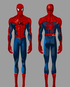 an image of a spider man standing in front and back views