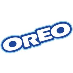 the word oreo is written in blue and white