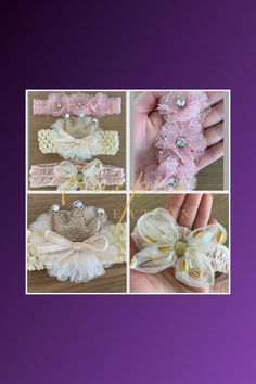 Pink Ivory Baby Headband Set - 3pcs Crown & Bow Design, Baby Girl Gift, Baby Shower, Soft Stretchy Hair Accessories Add a touch of elegance to your baby's wardrobe with this adorable Pink Ivory Baby Headband Set. Featuring delicate lace and tulle bows, and a charming crown design, this set is perfect for newborns, toddlers, and beyond. Product Features: Set of 3pcs: Includes a stunning crown headband and two beautiful bow headbands, designed with intricate details like rhinestones and gold accen Bow Headbands, Tulle Bows, Headband Set, Pink Ivory, Crown Design, Crown Headband, Baby Head, Baby Headband, Bow Design