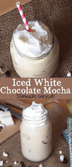 iced white chocolate mocha in a mason jar