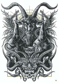 an image of a demon with horns on it's head, surrounded by other demonic creatures