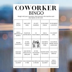 a sign that says coworker bingo on it