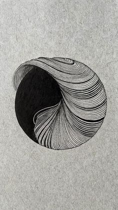 an ink drawing of a black and white swirl on gray paper, with the bottom half drawn