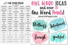 one word ideas and over 10 free printables