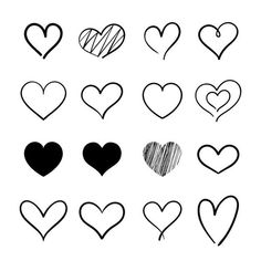 hand drawn hearts in black and white