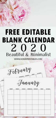 the free printable blank calendar is shown with pink flowers in the background and text that reads