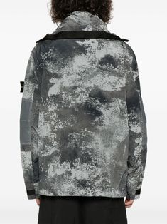 charcoal grey/light grey ECONYL® camouflage pattern concealed hood long sleeves with press-stud fastening cuffs signature detachable Compass badge sleeve zip pocket two chest flap pockets front zip fastening pockets drawstring hem mesh lining front concealed press-stud and zip fastening This item is in size M and the color is Casual Gray Outerwear With Cargo Pockets, Urban Camouflage Windbreaker With Pockets, Urban Style Camouflage Windbreaker With Pockets, Gray Outerwear With Patch Pockets For Winter, Gray Outdoor Outerwear With Side Pockets, Gray Utility Outerwear With Multiple Pockets, Gray Military Style Outerwear For Fall, Gray Urban Outerwear With Multiple Pockets, Urban Gray Outerwear With Multiple Pockets