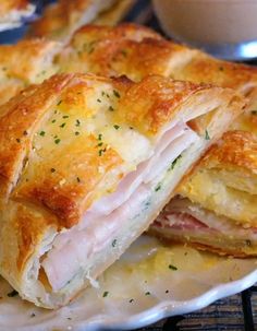 ham and cheese pastry on a white plate