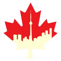 a canadian maple leaf with the city skyline in the background, on a white background