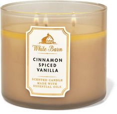 cinnamon spiced vanilla scented candle with essential oils in glass jar, white barn candles