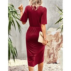 Red Knit V Neck Pleated Casual Dress Summer Street Wear, Women Dresses Casual, Casual Dress Women, Holiday Knits, Sleeveless Dresses Casual, Knit V Neck, Streetwear Summer, Usa Dresses, Slip Skirt