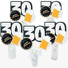 beer themed decorations are arranged in the shape of letters and numbers for 50th birthdays