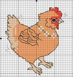 a cross stitch pattern with a chicken on it