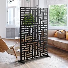 a room divider in the middle of a living room