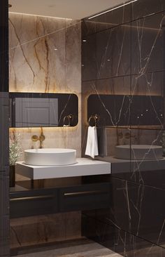 a modern bathroom with marble walls and flooring