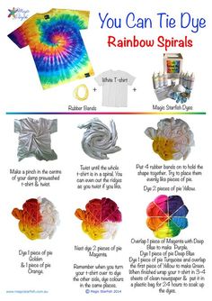 tie dye rainbow spirals instructions for t - shirts and other things to do with them