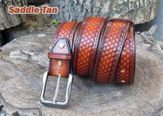 Dragon scale Tooled Leather Belt, Hand crafted Mens Women leather belt !!! If you did not specify the initials font when ordering, then by default we make font # 3 !!!It's 100 % HandmadeThe belt is made of vegetable tanned leather. Belt sewn on length, leather is dyed by hand. Edges of each the belt are smoothed and treated with high quality special paint. The surface and edges of the belt are treated with a special finish coat. This belt is made by hand, which gives it a personality. Each subse Tooled Leather Belts For Boys, Custom Leather Belts With Cards, Mens Long Leather Wallet, Mens Leather Belt, Belt Western, Custom Leather Belts, Tooled Leather Belts, Mens Western, Tan Leather Belt