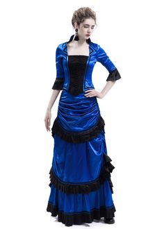 Blue Victorian Bustle Dress D3026 Reference: D3-026  $289.00 Masquerade Costumes For Women, Victorian Bustle Dress, Victorian Ball Gowns, Rose Blooming, Victorian Ball, Victorian Bustle, Masquerade Ball Gown, Dress Display, Bustle Dress