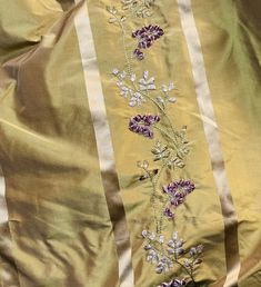 NEW SALE Lady Lana 100% Silk Taffeta Ribbon Stripes with Embroidered Velvet Gold & Lavender Floral Motif Iridescent Fabric | www.fancystylesfabric.com Iridescent Fabric, Best Gift Cards, Embroidered Velvet, Lavender Floral, Novelty Fabric, Velvet Collection, Silk Taffeta, Fabric Animals, Shades Of Gold