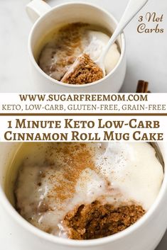 two cups filled with cinnamon roll mug cake