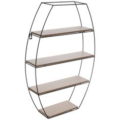 three tiered shelf with wooden shelves on each side and metal frame around the bottom