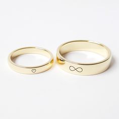 14K Gold Rings, Personalized Rings, Engraved Rings, Yellow Gold Bands, Wedding Ring Set. Gold Rings Wedding, Heart And Infinity, Infinity Wedding Band, Infinity Wedding, Infinity Ring Wedding, Wedding Band Sets, Personalized Rings, 14k Gold Ring, Engraved Rings