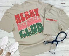 Celebrate the holiday season with this adorable 'Merry Nicu Nurses Club' t-shirt! Perfect for neonatal intensive care unit nurses who care for the tiniest patients, this festive design brings Christmas cheer to both work and casual wear. Made with soft, high-quality fabric, it's a thoughtful gift for NICU nurses who dedicate their days to helping newborns thrive. A great way to show appreciation this Christmas! The unisex soft-style t-shirt puts a new spin on casual comfort. The shoulders have t Club T Shirt, Festive Design, Nurse Shirt, Intensive Care, Nursing Shirts, Nurse Gifts, Christmas Cheer, Twill Tape, Personalized Christmas