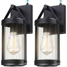 two black outdoor wall lights with clear glass