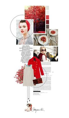 a collage of photos with red and white colors, including an image of a woman wearing