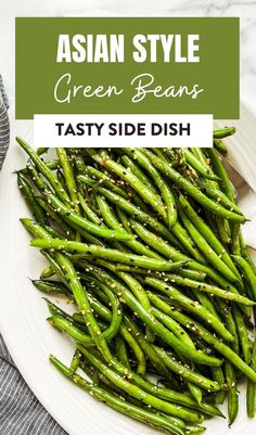 These Chinese-style garlic green beans are the perfect side dish! Tangy and spicy, they are a fantastic veggie side recipe. Asian Style Green Beans, Yummy Sides, Asian Style, Green Beans, Side Dishes, Green