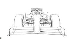 a drawing of a race car with the front wheels facing forward, viewed from above