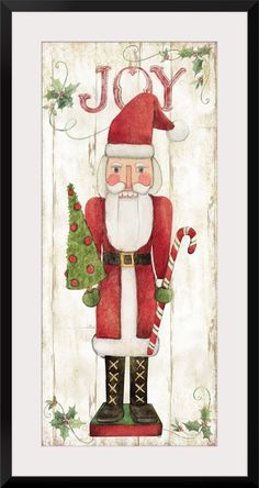 a christmas card with a santa clause holding a candy cane