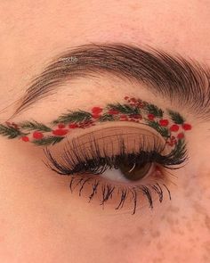 brown eyeshadow look with Christmas wreath design Adele Makeup, Taupe Palette, Cranberry Eyeshadow, Kim Makeup, Christmas Eyeshadow, Just My Luck, Makeup Drawing