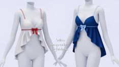 two female mannequins wearing swimsuits with red, white and blue bows