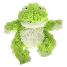 a green frog stuffed animal on a white background