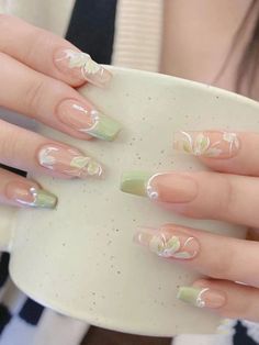 Sage Green Nails For Prom, Spring Almond Nails Short, Nail Ideas Sage Green, Sage Green Nail Ideas, Coloring Nails, Quince Party, Designed Nails, Nail Inspired, Nails Acryl