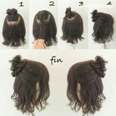 A Messy Bun, Seni Dan Kraf, Bangs Short, Short Hair Tutorial, Haircuts Short, Cute Hairstyles For Short Hair, Short Hair Styles Easy