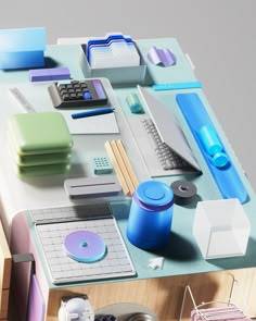 an assortment of office supplies on a table