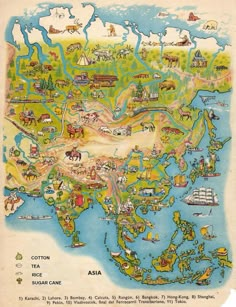 an old map of asia with all the major cities