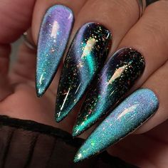 Witch Nails Stilleto, Chrome Magnetic Nails, Pink Cat Eyes Nail, Blue Sparkles Nails, Fall Cat Eye Nails 2024, Galaxy Cat Eye Nails, Hot Pink Black Nails, Dark Cat Eye Nails