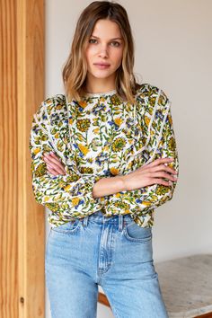 Filipa Blouse - Meadow Rue Satin - Emerson Fry Hope Is The Thing With Feathers, Emerson Fry, Meadow Rue, Rajasthan India, Hand Print, Stylish Outfits, Winter Fashion, Length Sleeve, Full Length