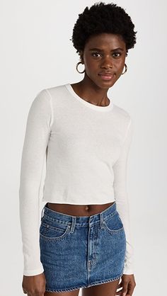 SLVRLAKE Long Sleeve Crop Baby Tee | SHOPBOP Levi's Ribcage, Levis Outfit, Aeropostale Shirts, Floral Print Crop Top, Crop Top Sweater, Short Sleeve Cropped Top, Rolled Hem, Crop Top Blouse, Long Sleeve Crop