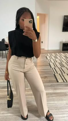 Business Casual Outfits Teen Girl Black, Office Work Shoes Women, Khaki Pants Outfit Black Women, Director Aesthetic Outfit, Perfessional Outfits Classy, Office Job Outfits Black Women, Job Fair Outfit Women, Formal Wear Black Women, Business Casual Outfit Black Women