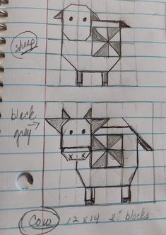 the drawing shows how to draw an origami cow