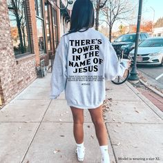 "Christian Sweatshirt 👉 QUICK FACTS 👈 50% cotton/ 50% polyester fabric blend Runs true to size. For an oversized look, order 2 sizes up. 👉HOW TO ORDER:👈 1. Please, Check and Review all Photos. 2. Select Your Size and Color from drop down menus. 3. Choose Your Quantity as much as you want. 4. Click \"Add To Cart\". For multiple items go back to the listing and repeat the steps. 👉Sizing Chart 👈 Use the sizing chart to understand the measurement of our Hoodies. 👉Care Instructions 👈 Machine Christian Clothes, Aesthetic Sweatshirt, Christian Streetwear, Jesus Sweatshirts, Bible Verse Shirt, Shirt Aesthetic, Jesus Shirt, Christian Sweatshirt, Grey Crewneck