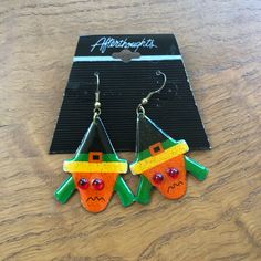 Witch Earrings Never Worn Made By Afterthoughts Company Owned By Claire’s Fun Orange Earrings For Halloween, Fun Orange Halloween Earrings, Fun Orange Drop Earrings, Fun Orange Dangle Earrings, Fun Orange Dangle Jewelry, Witch Earrings, Earrings Color, Green Orange, Green And Orange