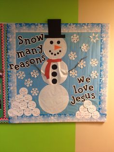 a bulletin board with a snowman on it